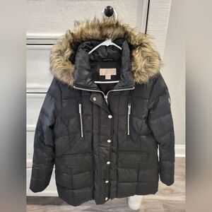 Michael Kors Black Puffer Jacket with Faux Fur Hood